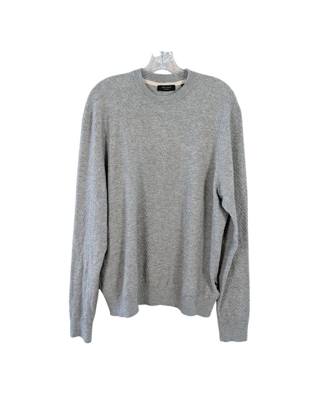 Ted Baker London KNARES Mens Gray L Textured Knit Wool Blend Crewneck Sweater
